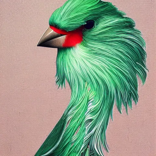 Prompt: Ethereal Cardinal bird, intricate detail, ornate, conceptual art, green paper, dynamic, art by artgerm