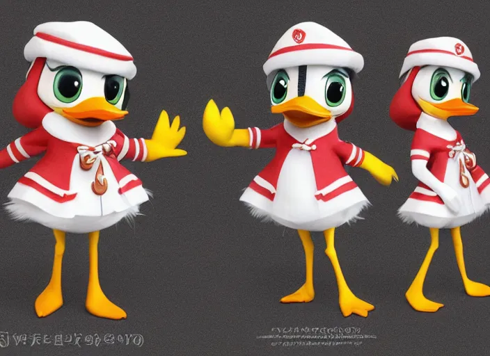 Image similar to award - winning detailed concept art of a cute iconic anthropomorphic duck character wearing a sailor suit. art by wlop on bcy. net, realistic. detailed feathers, art by cheng yi. artstationhd, artgerm, 3 dcg, pixar zootopia. 3 d rendering, high quality model sheet, donald. model sheet detailed