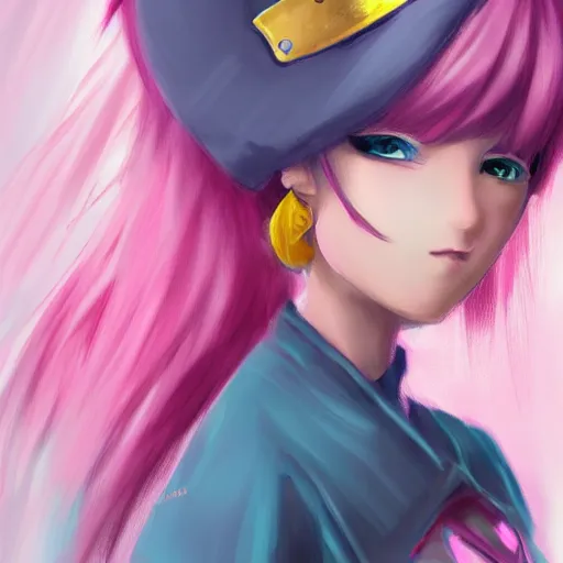 Prompt: concept art of a princess, she has pink hair and a yellow crown, anime art, digital painting, hd, smooth, tran ross