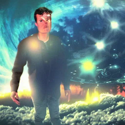 Prompt: jc denton from deux ex getting abducted by aliens