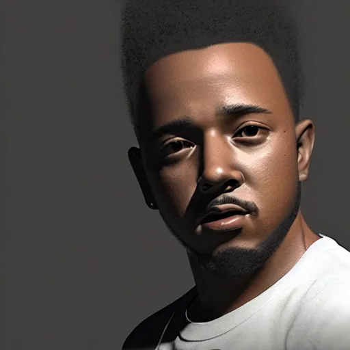 Image similar to 3 d model of kendrick lamar, disney pixar styled model, rendered in cgi, volumetric lighting, shading