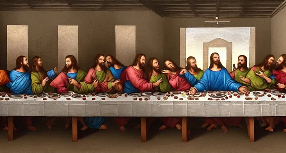 Image similar to The Last Supper, but every character is a baby