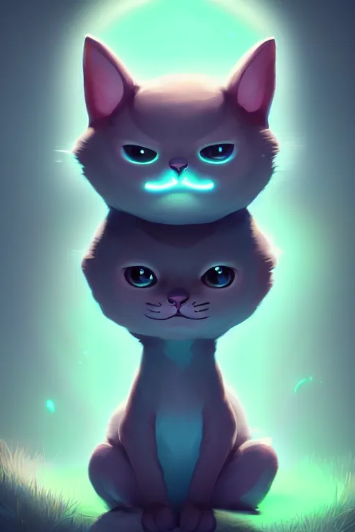 Image similar to super cute Bioluminescent cat character concept, soft light, soft mood, realistic body features and face, illustration, painting oil on canvas by Elena Zhurikhina and Goro Fujita and Charlie Bowater, octane render trending on artstation, 4k, 8k, HD