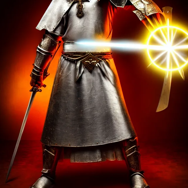 Image similar to photo of a holy cleric warrior with light powers, highly detailed, 4 k, hdr, smooth, sharp focus, high resolution, award - winning photo