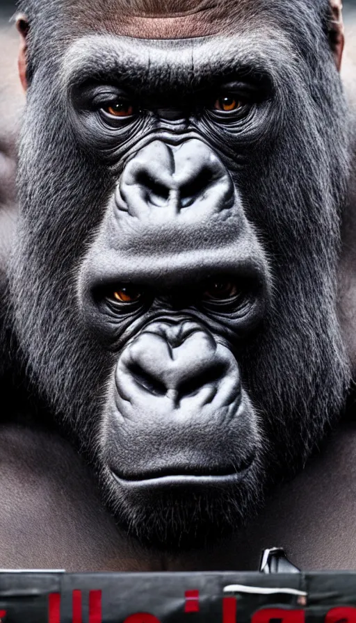 Image similar to joe rogan gorilla doing a podcast, cinema still