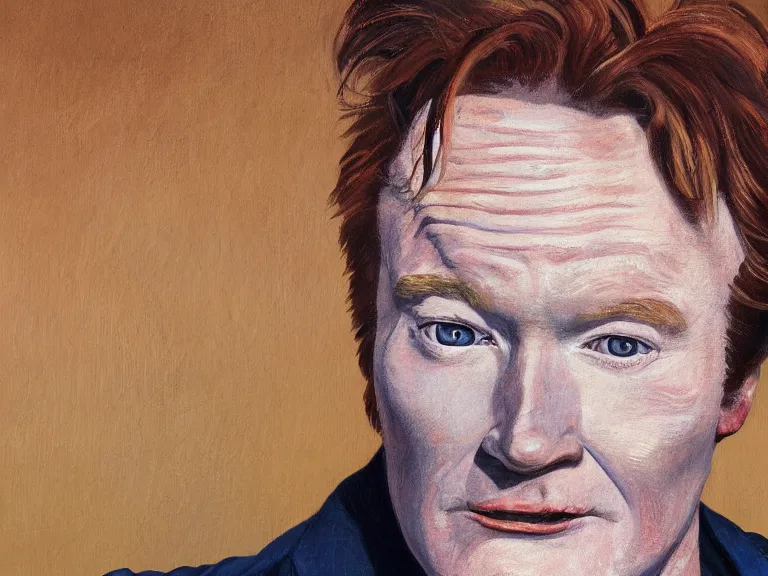 Image similar to close - up portrait of conan o'brien, painting by paula rego, high detail, high resolution