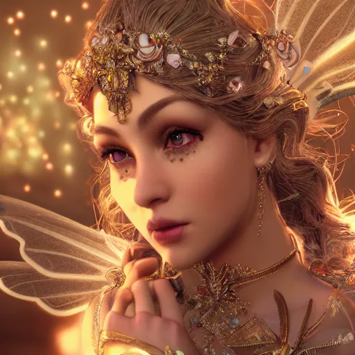 Image similar to portrait of fairy princess, glowing, ornate and intricate jewelry, jaw dropping beauty, glowing background lighting, white accent lighting, hyper detailed, fairy tale, 4 k octane render