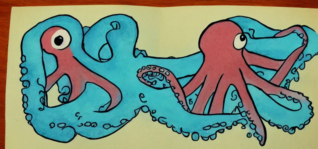 Image similar to children's book illustration of a sad octopus