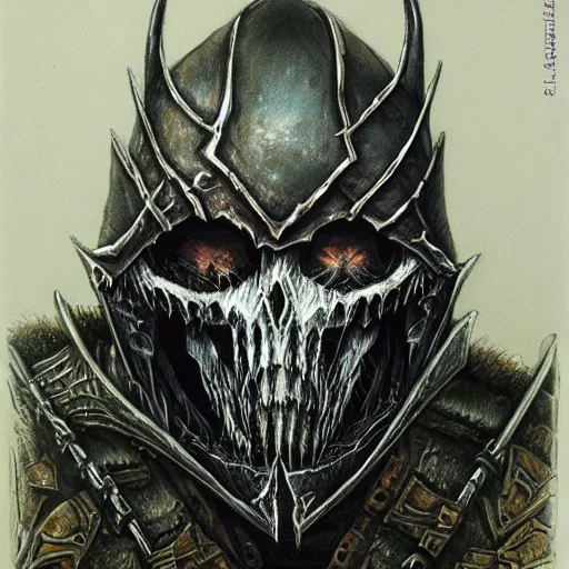 Image similar to ian miller, realms of chaos, death knight helmet