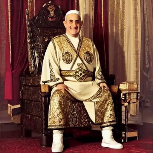 Image similar to Benjamin Netanyahu as a fat Arab king, sitting on his throne