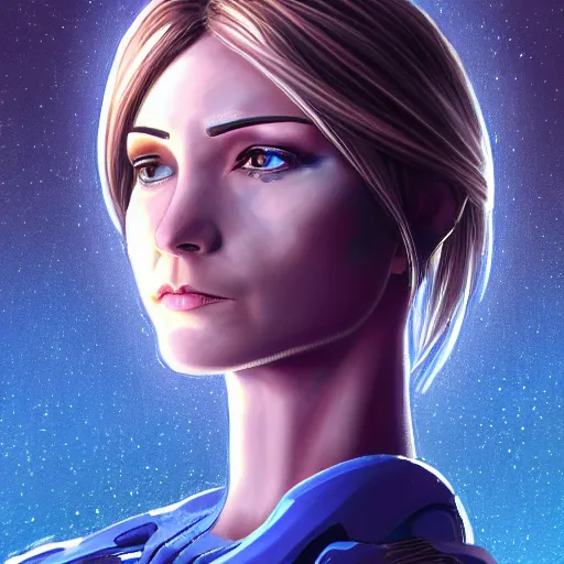 Prompt: digital portrait of cortana from halo, by janrockitnik