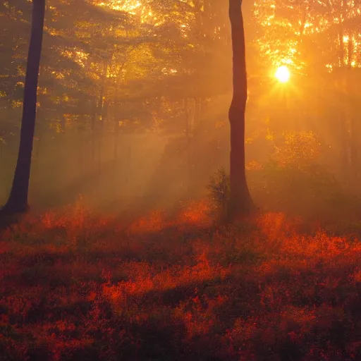 Prompt: morning dawn, the sun rose above the earth, the forest is golden, filled with morning dawn,