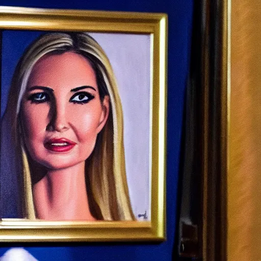 Prompt: FBI agents standing in front Donald’s trump safe in his office with a painting of Ivanka trump hanging over the safe