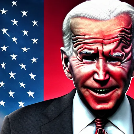 Image similar to devil body, with joe biden head, art in 4 k, high quality