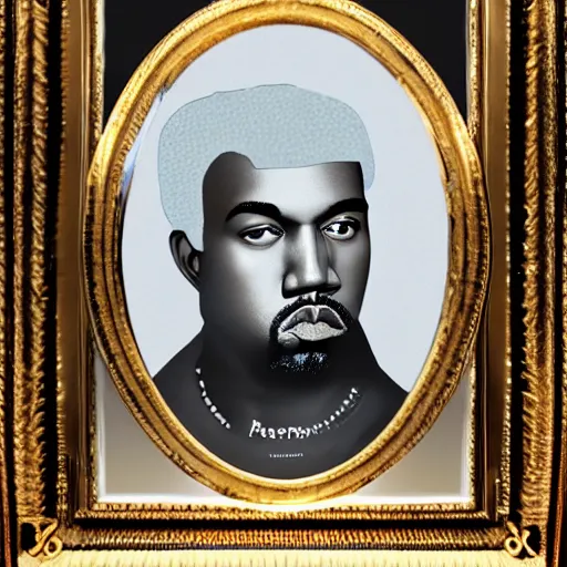Image similar to Portrait of Kanye West as emperor napoleon, splash art, cinematic lighting, dramatic, octane render, long lens, shallow depth of field, bokeh, anamorphic lens flare, 8k, hyper detailed, 35mm film grain