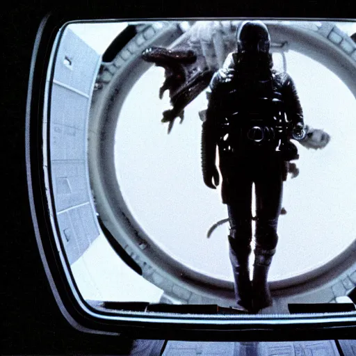 Prompt: a wide angle movie still from alien ( 1 9 7 9 ) by ridley scott showing [ your choice here ] | sci - fi and supernatural horror | uneasy and uncanny atmosphere | shot on celluloid with panavision cameras | panavision lenses | 3 5 mm film negative width | anamorphic projection format