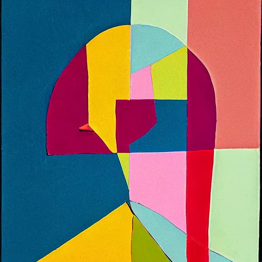 Image similar to A human face in 5 colorful triangles in the style of Bauhaus