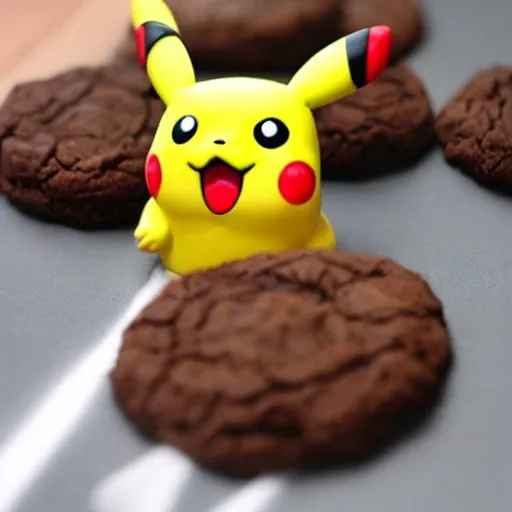 Prompt: pikachu eating cookies