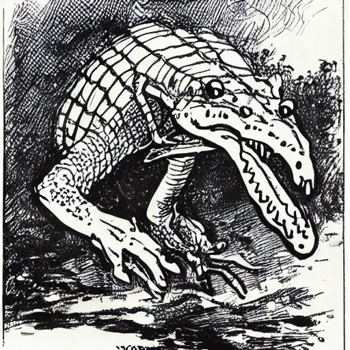 Prompt: heinrich kley illustration of a crocodile running for mayor