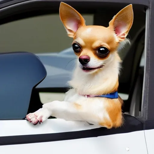 Image similar to chihuahua driving a car while barking
