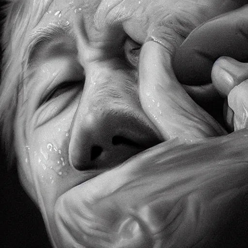 Prompt: ultra realistic photo of Boris Johnson crying on the naughty step with a pool of tears under him, 8k, perfect lighting, high contrast, Hasselblad, sad, trending on artstation