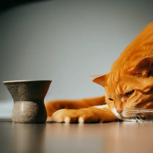 Image similar to a orange tabby cat drinking water in studio lighting close up