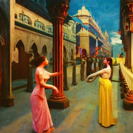 Prompt: a medieval battle in mumbai, hyperrealistic film still by edward hopper, by gottfried helnwein, by klimt, art nouveau, highly detailed, strong lights, liminal, eerie, metaphysical, bright pastel colors,