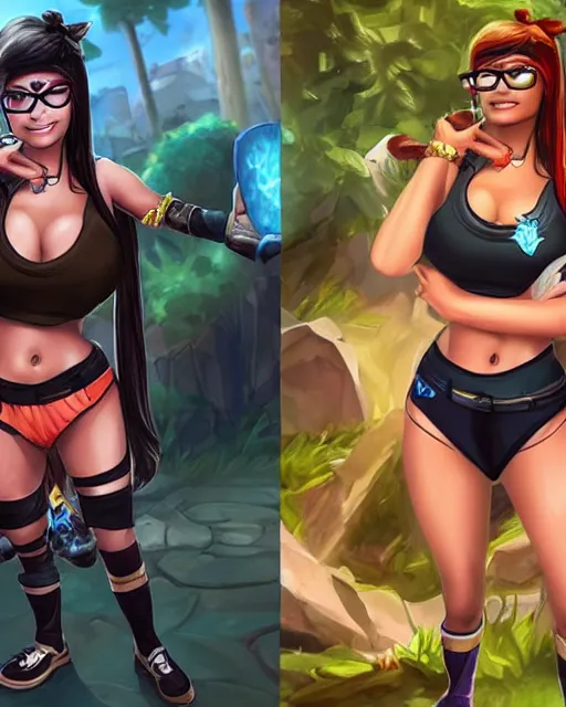 Image similar to mia khalifa as a character in the game League of Legends, with a background based on the game League of Legends, detailed face