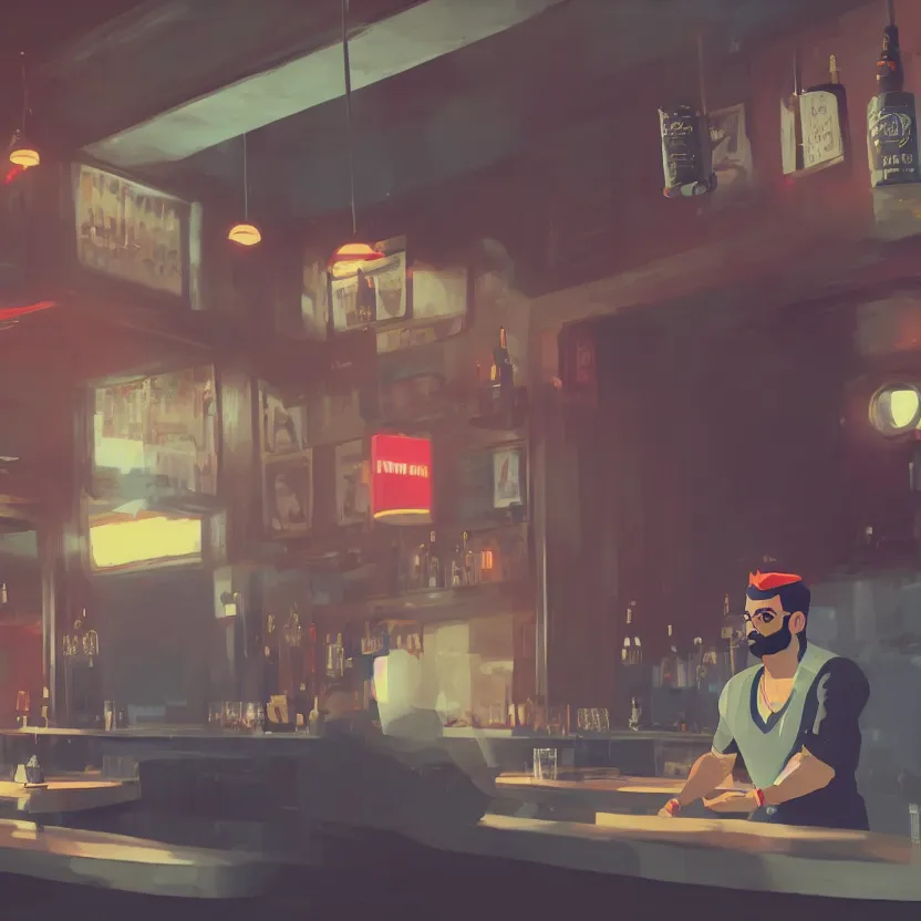 Prompt: virat kohli in a bar, with a huge belly, drinking heavily, cinematic, ultrarealistic, 8 k, unreal engine, by atey ghailan, artstation