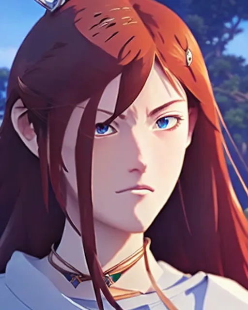 Image similar to azctec warrior, katherine mcnamara, detailed perfect face, exquisite details, fire magic, mid view, design on a white background, by studio muti, greg rutkowski makoto shinkai takashi takeuchi studio ghibli