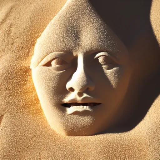 Prompt: a hand holding a face made of sand vanishing, photorrealistic, 8 k