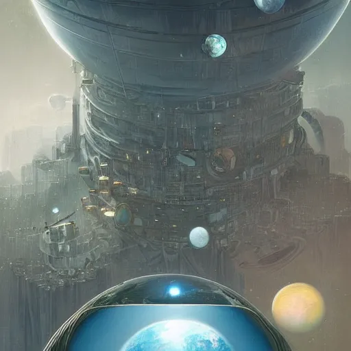 Prompt: in the oxidized futuristic interior of a tin can floating in orbit round the planet looking through the window there is the pale blue dot, the shrinking blue orb. aleksi briclot paul chadeisson marc simonetti pablo carpio raphael lacoste hitchhiker's guide to the galaxy