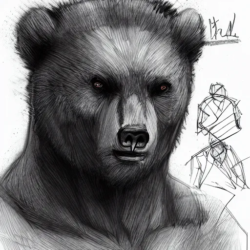 Prompt: bear human hybrid, concept art, 4 k, trending on artstation, studio light, sketchbook