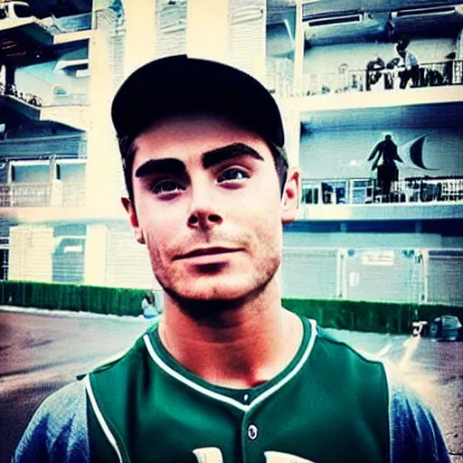 Image similar to “a realistic photo of a guy who is an attractive baseball player man who is part cyborg and part humanoid, who is a robot, Zac Efron”