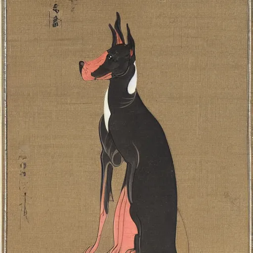 Prompt: Dóberman, Itō Jakuchu, 1790