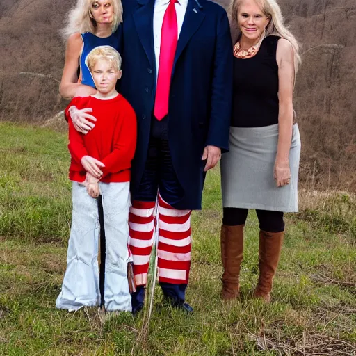 Prompt: Donald Trump as a family portrait in Old Appalachia