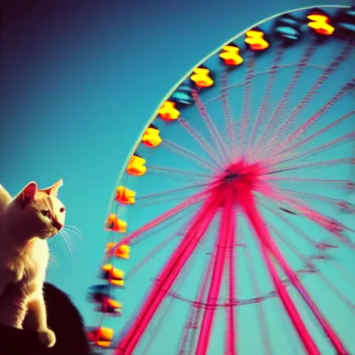 Image similar to !!! cat!!!, ( ferris wheel ), feline, sitting, riding, award winning photo