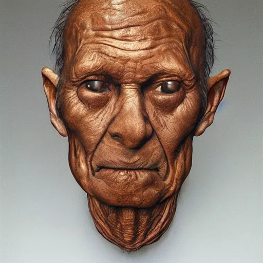 Image similar to hyperrealistic sculpture of a fossilized bronze chinese prisoner by ron mueck and duane hanson and lee bontecou and elizabeth frink, patina, hyperrealistic dramatic colored lighting trending on artstation 8 k