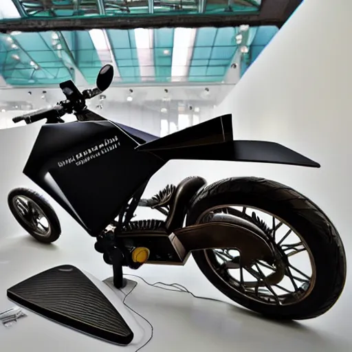 Prompt: electric motor motorcycle, prototype demo at the hall of science