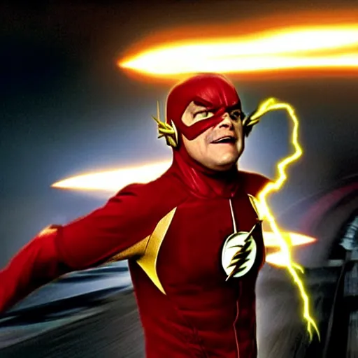 Prompt: film still of jack black playing the flash by steven spielberg, epic lighting effects