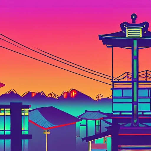 Prompt: synthwave japanese town, sunset, sharp focus, 8 k, high details