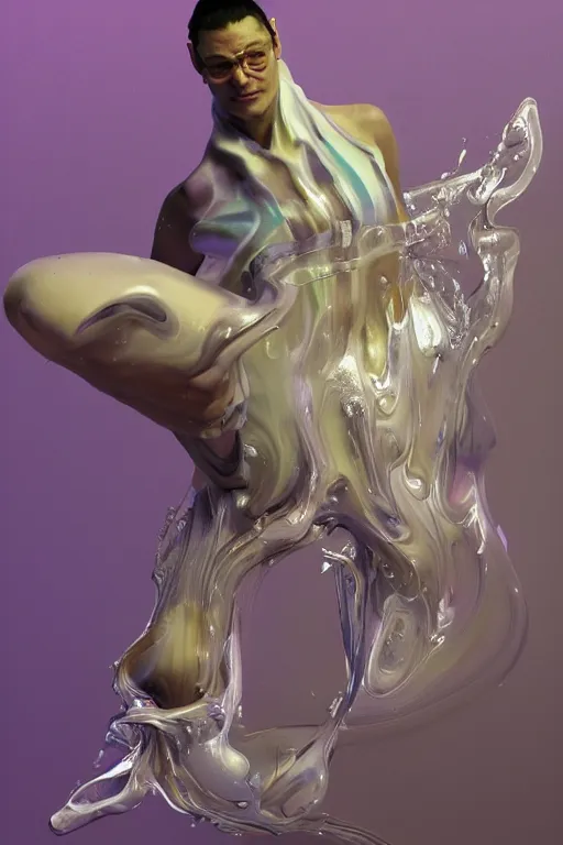 Prompt: epic 3 d abstract model, liquid hands and feet spinning, 2 0 mm, with white and pastel purple peanut butter, melting smoothly into other faces, liquid, delicate, beautiful, intricate, houdini sidefx, trending on artstation, by jeremy mann and ilya kuvshinov, jamie hewlett and ayami kojima