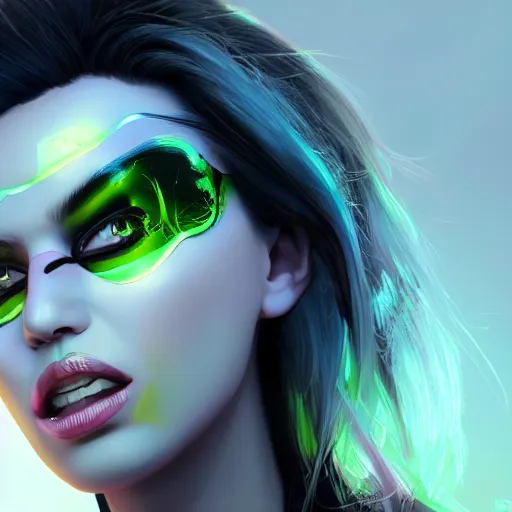 Image similar to half - electric woman, cute - fine - face, pretty face, oil slick hair, realistic shaded perfect face, extremely fine details, realistic shaded lighting, character design by riot games