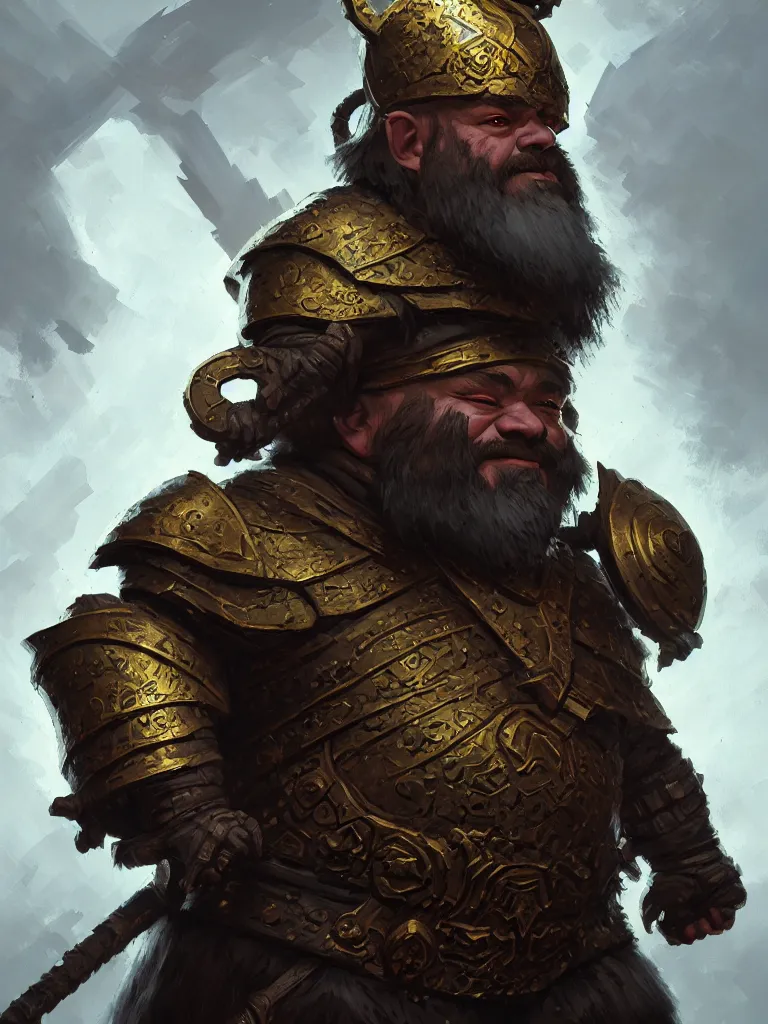 Image similar to a dwarf cleric dnd character, ornamented armor, oil painting, Tooth Wu, Greg Rutkowski, RPG portrait, dynamic lighting, fantasy art, High contrast, depth of field