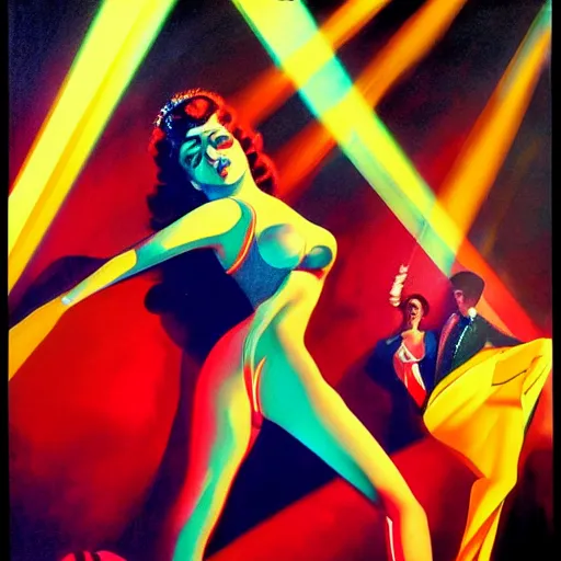 Image similar to young people in a fancy nightclub dancing and drinking, partylights, great colors, in the style of rolf armstrong, trending on artstation