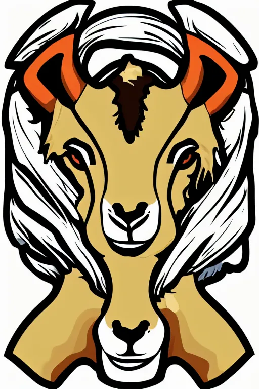 Image similar to Portrait of a savage goat, anime, sticker, colorful, illustration, highly detailed, simple, smooth and clean vector curves, no jagged lines, vector art, smooth