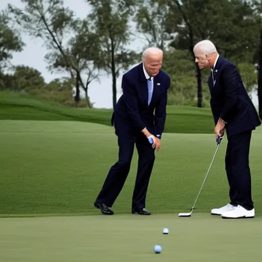 Image similar to joe biden holds the flagpin for xi jingping while he putts on a golf green. official media.