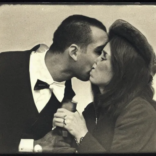 Prompt: a man kissing a woman