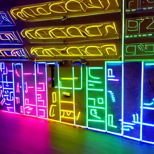 Image similar to futuristic neon glowing hieroglyphs