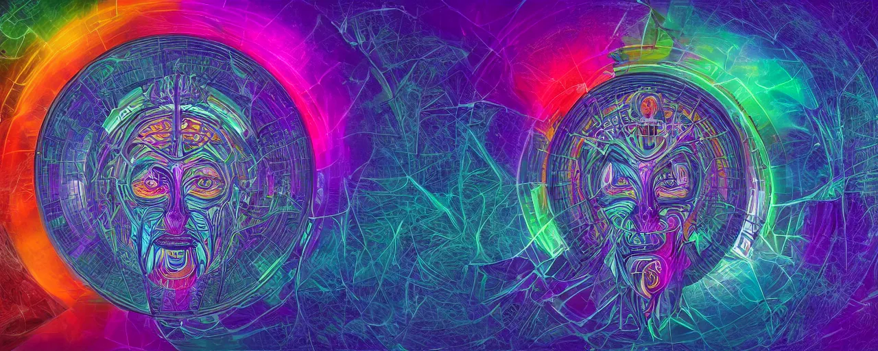 Image similar to transformation, transcendence into collaborative intelligence, endless collaboration with ai, connectedness, body, by alex grey, album cover, award winning, beautiful, colorful, volumetric lighting, trending on artstation, cinematic